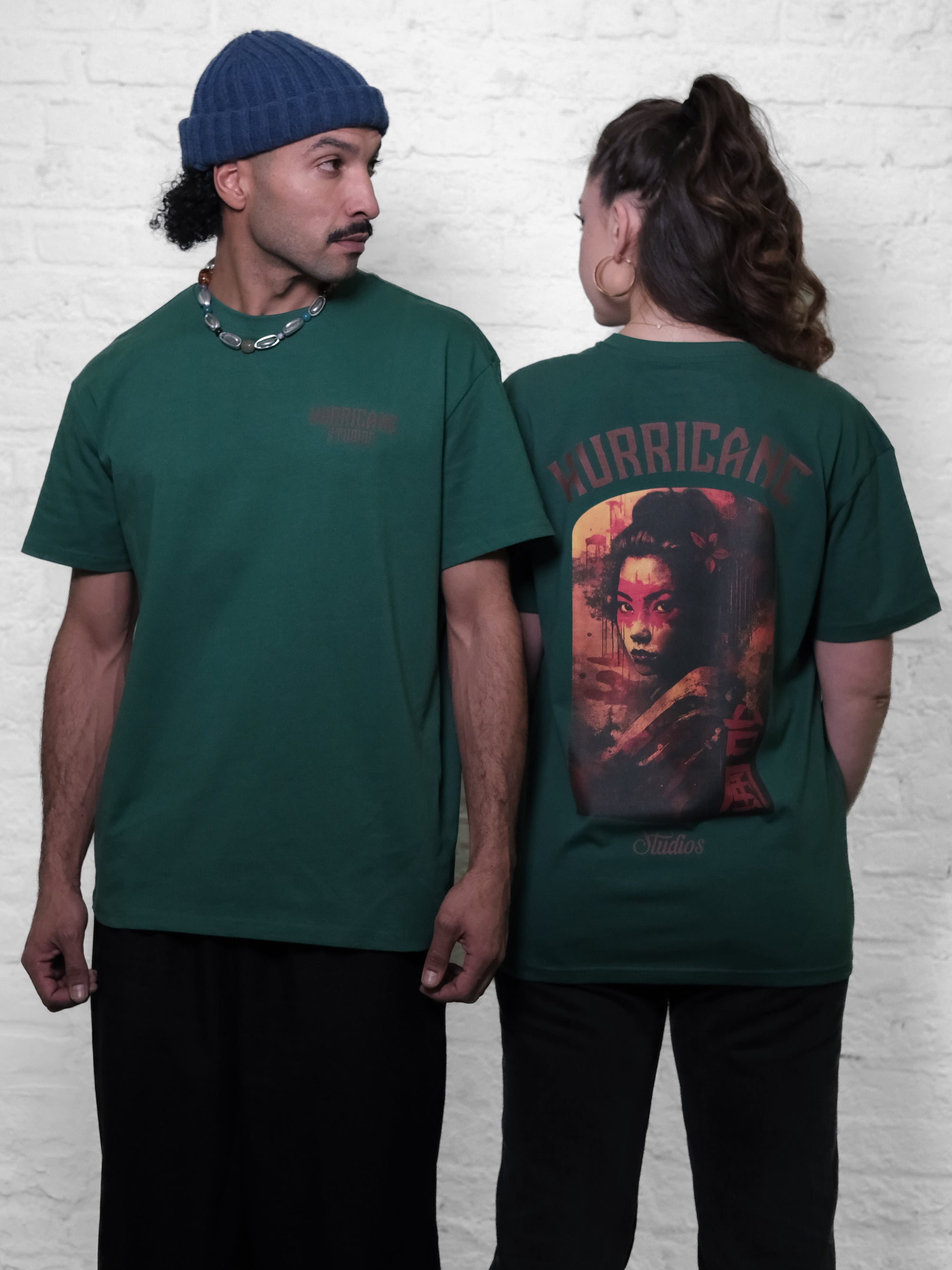 Short-Sleeve T-Shirt / Masked Onna / Dark Green