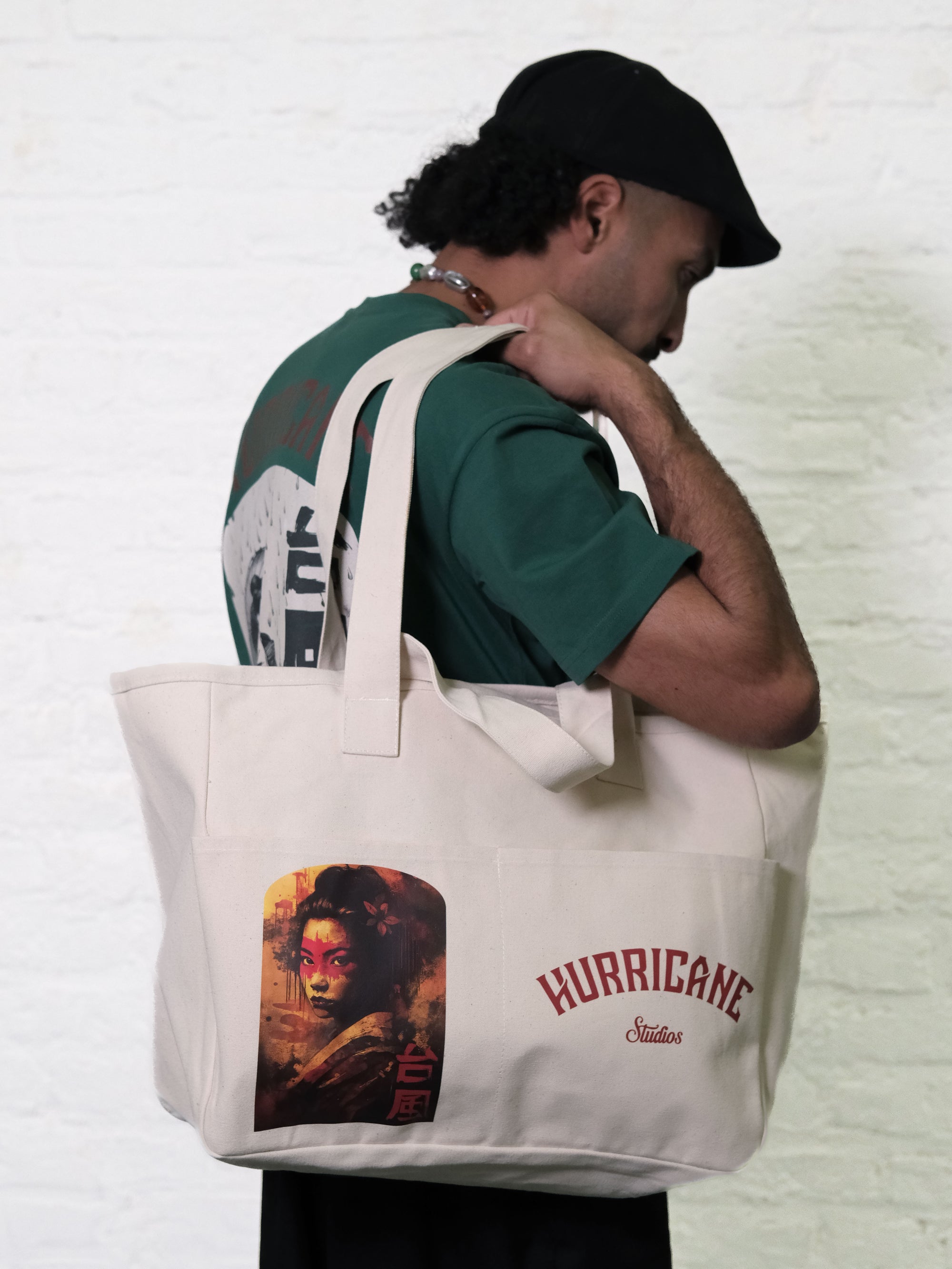 Cargo Pocket Shopping Bag / Masked Onna / Natural White